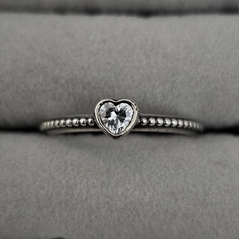 Pandora Silver Heart Ring with Gemstone Accents